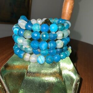 Blue faceted Agate Beaded 5 row Stretch Bracelet